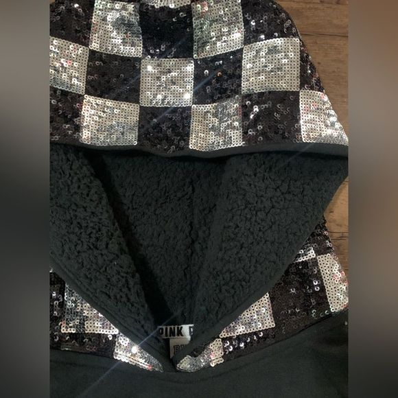 PINK VS CHECKERED FASHION SHOW RUNWAY BLING HOODIE LARGE - Picture 10 of 12